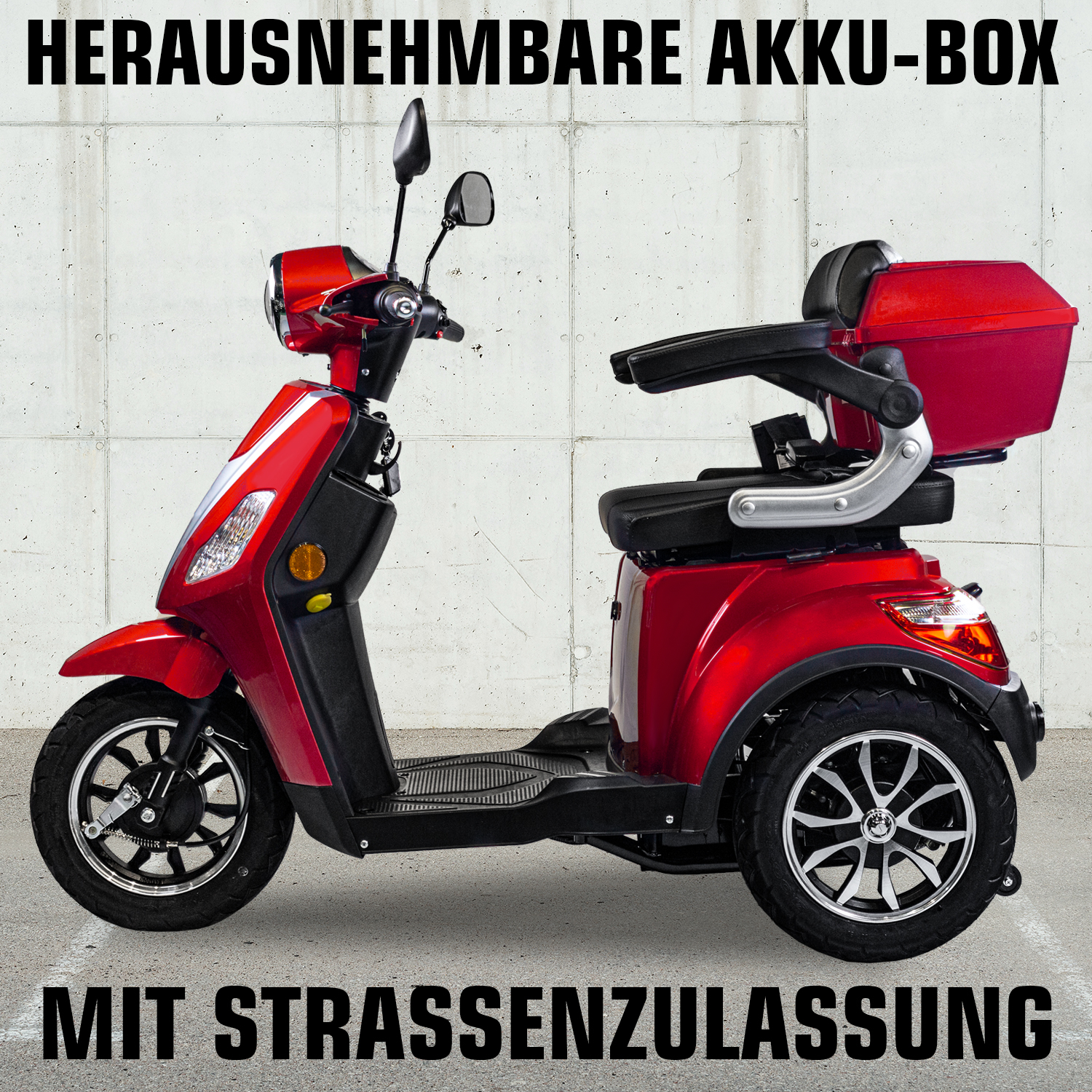 Elektroroller Scoody E3 Trike Y3 25 km/h rot Dreiradroller E-Roller E-Dreirad E-Scooter Seniorenroller Seniorenmobil E-Trike Handycaproller