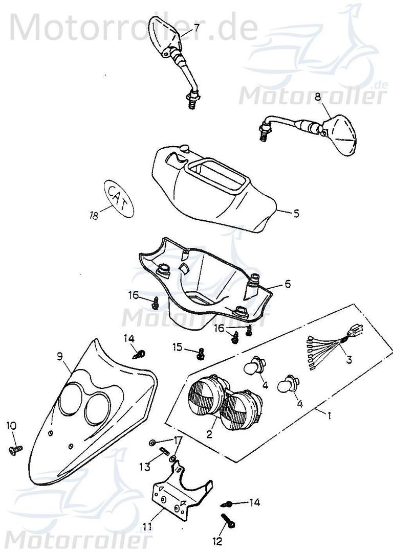 Adly Cat 50 Lenkerverkleidung 50ccm 2Takt 53205-118-000-MB Motorroller.de Frontverkleidung Frontschürze Frontmaske Lenkerabdeckung Front-Cover Scooter