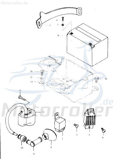 Sundiro XDZ 50 TA Batterieband 50ccm 2Takt QM50QW-B.39-16 Motorroller.de Halterung Batteriehalteband Akkuband Scooter Ersatzteil Service Inpektion