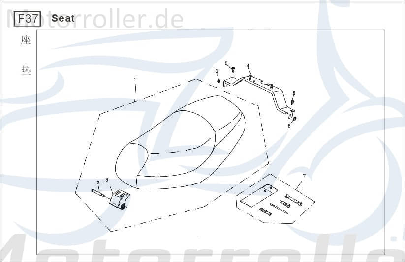 Baotian BT49QT-9 4T Bolzen Sitzbankscharnier 50ccm 4Takt BT50QT-9-130001 Motorroller.de M6mm Gewindebolzen Gewindestift Gewinde-Stift Gewinde-Bolzen