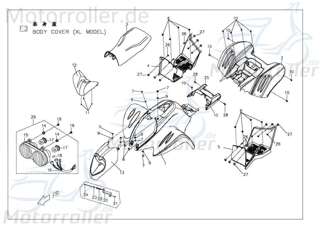 PGO Lenkerverkleidung schwarz X-Rider 90 Frontverkleidung X06130006901 Motorroller.de Frontschürze Frontmaske Lenkerabdeckung Front-Cover Quad ATV UTV