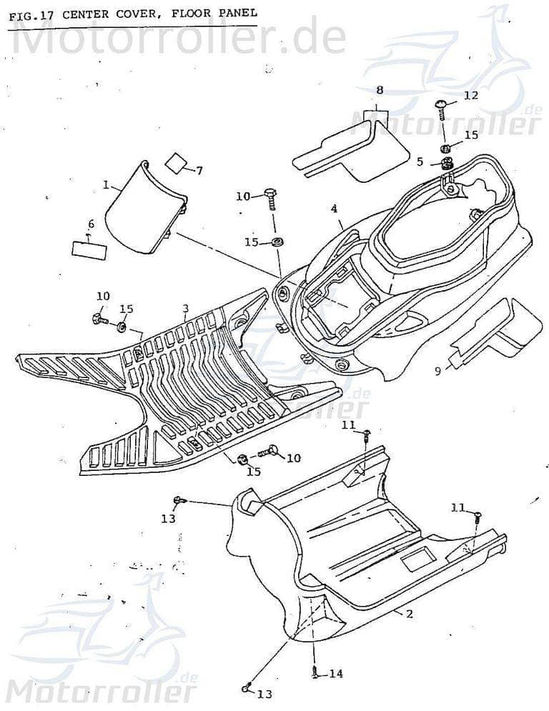 Unterbodenverkleidung rot Unterbodenschutz 50150-109-000-R Motorroller.de Unterboden-Schutz unten Unterbodensspritzschut Unterboden-Verkleidung Mokick