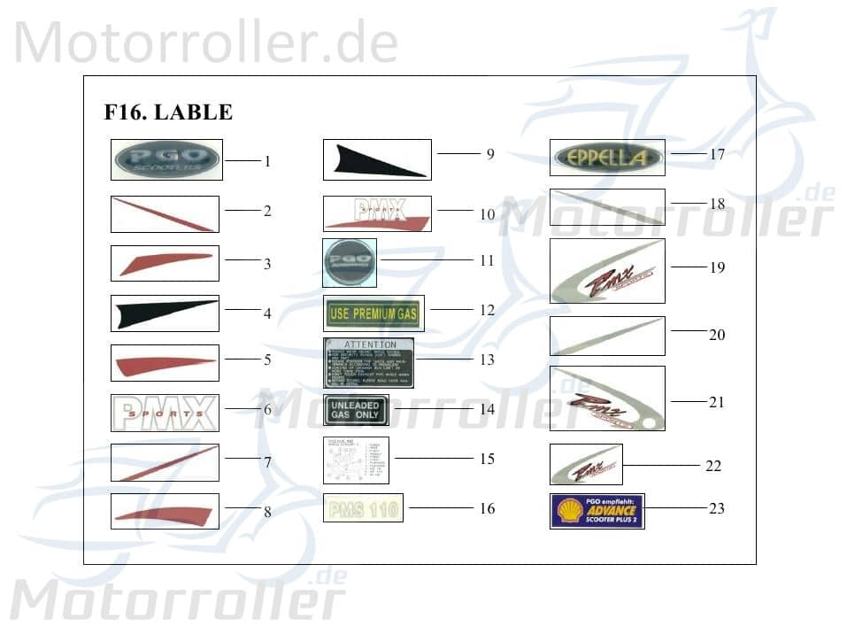 PGO Aufkleber Lenkerverkleidung rot PMX 110 Sticker Dekor P2601310000 Motorroller.de Dekor-Aufkleber Klebeetikett PMX 50 Mokick Ersatzteil Service