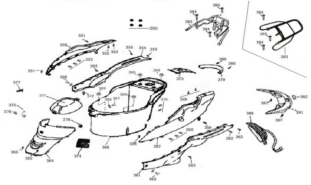 AGM GMX 460 Sport Heckspoiler 50ccm 4Takt 81207-KY2-9000-W Motorroller.de schwarz Scooter Ersatzteil Service Inpektion Direktimport