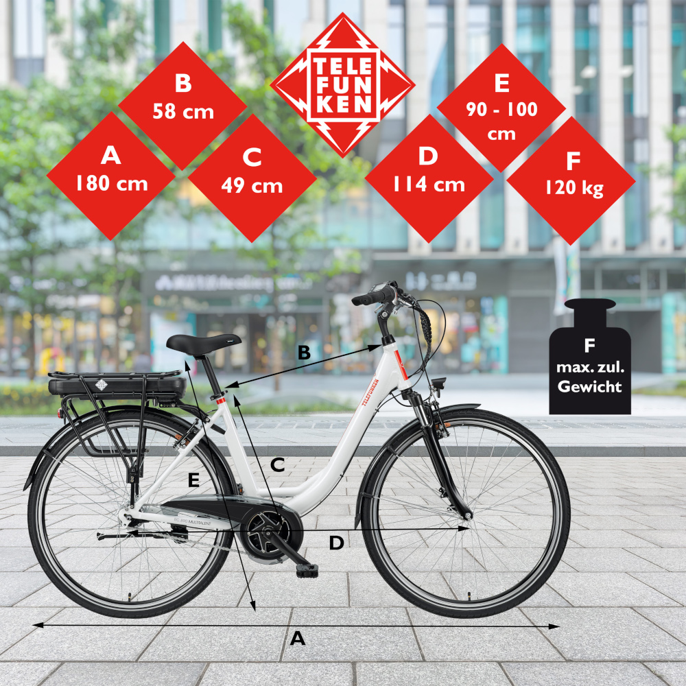 E-Bike Telefunken RC890 Multitalent Elektrofahrrad City-Pedelec weiß 28" RH 49cm E-Fahrrad Citybike