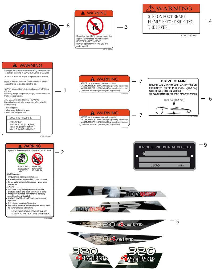 Adly ATV 320 Canyon LOF Aufkleberset 272ccm 4Takt 87700-303-000 Motorroller.de Adly Quad 320 4Valve Sticker Aufklebersatz Dekoset Dekorset Dekosatz