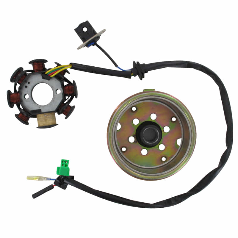 Lichtmaschine DC 8 8 Spulen D=115mm Pick-up außen 31121806-F Motorroller.de 5 Kabel 1x3 + 2x1 Pol Stator Ankerplatte Anker-Platte Stromerzeuger Jonway