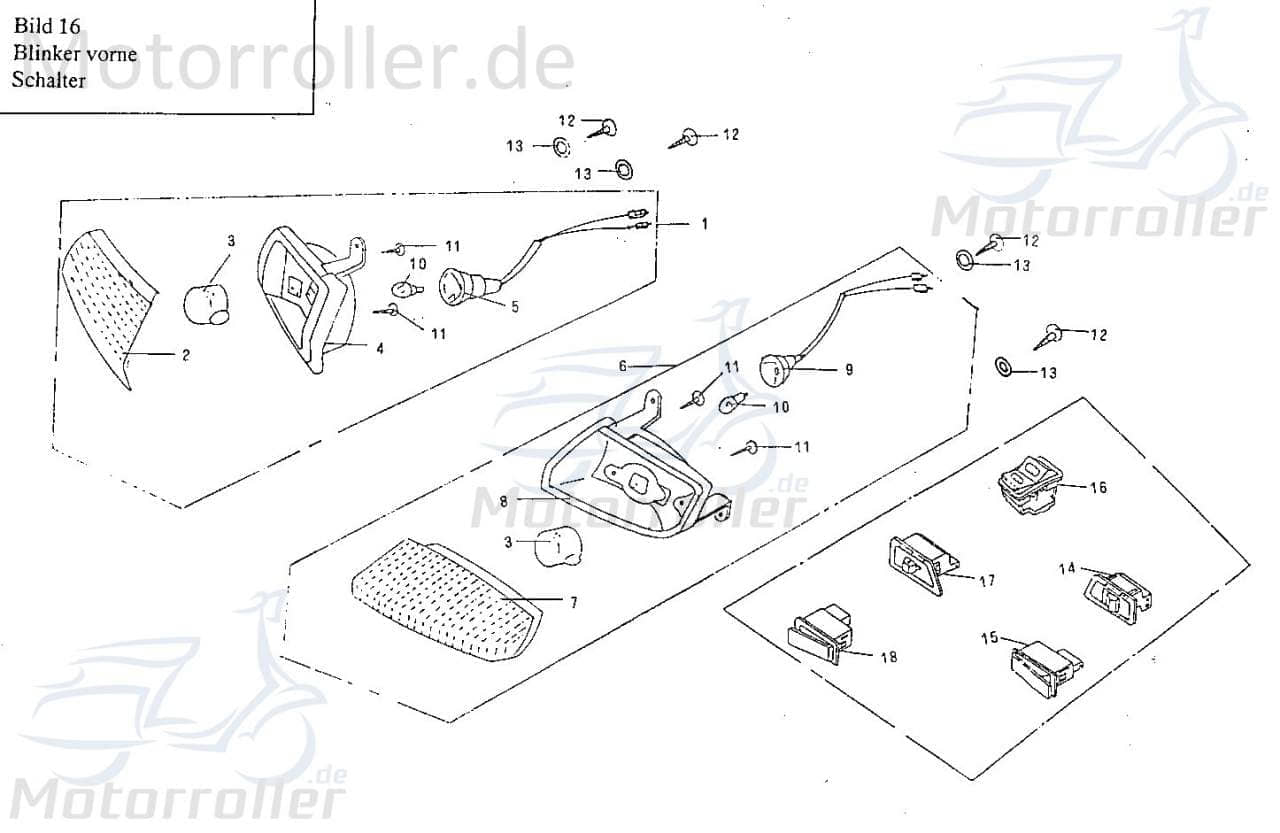 Lichtschalter Anlasser Jonway RS 1100 Knopf Scooter 0416NO15 Motorroller.de Ausschalter Einschalter Scheinwerferschalter Licht-Schalter 139QMB Moped