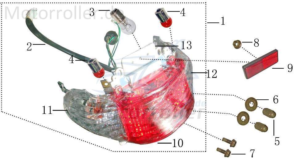 Rücklichtglas rot ATU Explorer City Star YY50QT 50ccm BT30015 Motorroller.de Rücklicht-Glas Rücklicht-Abdeckung Rücklichtabdeckung Rücklichtdeckel