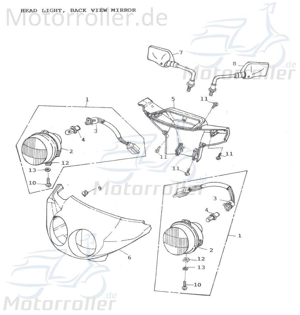 Scheinwerferverkleidung schwarz Roller 64211-107-000-S Motorroller.de Scheinwerfer-Verkleidung Lenker-Verkleidung Scheinwerferabdeckung Mokick Service