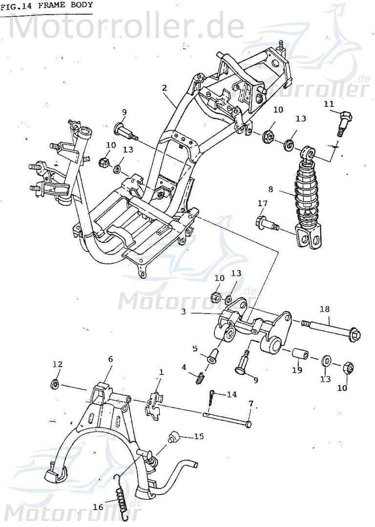 Adly Hauptständer Scoody 50 Standfuß Roller 50ccm 2Takt Motorroller.de Zweibeinständer Roller-Ständer Rollerständer Mittelständer Stand-Fuß Scooter