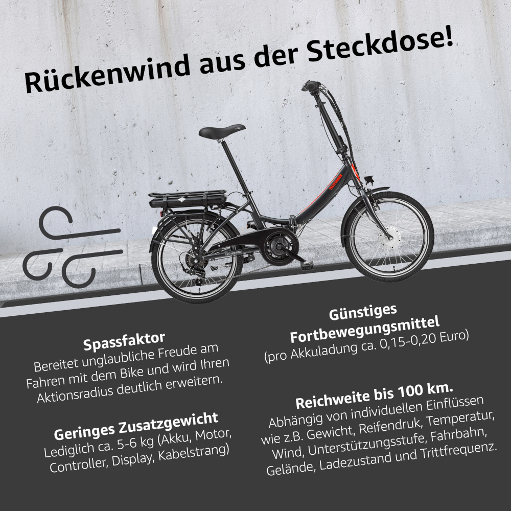 E-Bike Telefunken F810 Kompakt Elektrofahrrad Trekking-Pedelec anthrazit 20" RH 33cm E-Fahrrad Faltrad