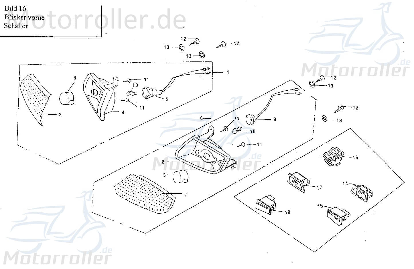 Lichtschalter Hupe Daelim Otello 125 Knopf 125ccm 4Takt Motorroller.de Ausschalter Einschalter Scheinwerferschalter Licht-Schalter 50ccm-2Takt Scooter