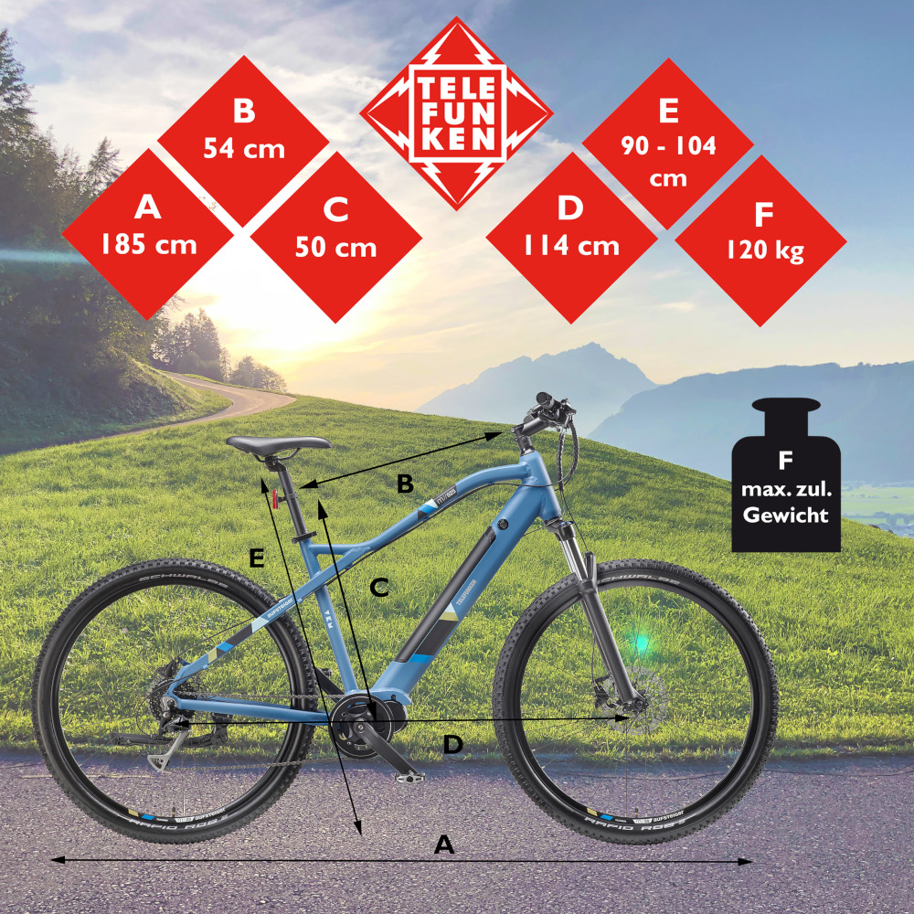 E-Bike Telefunken M925 Aufsteiger Elektrofahrrad MTB-Pedelec blau 29" RH 51cm E-Fahrrad Mountainbike