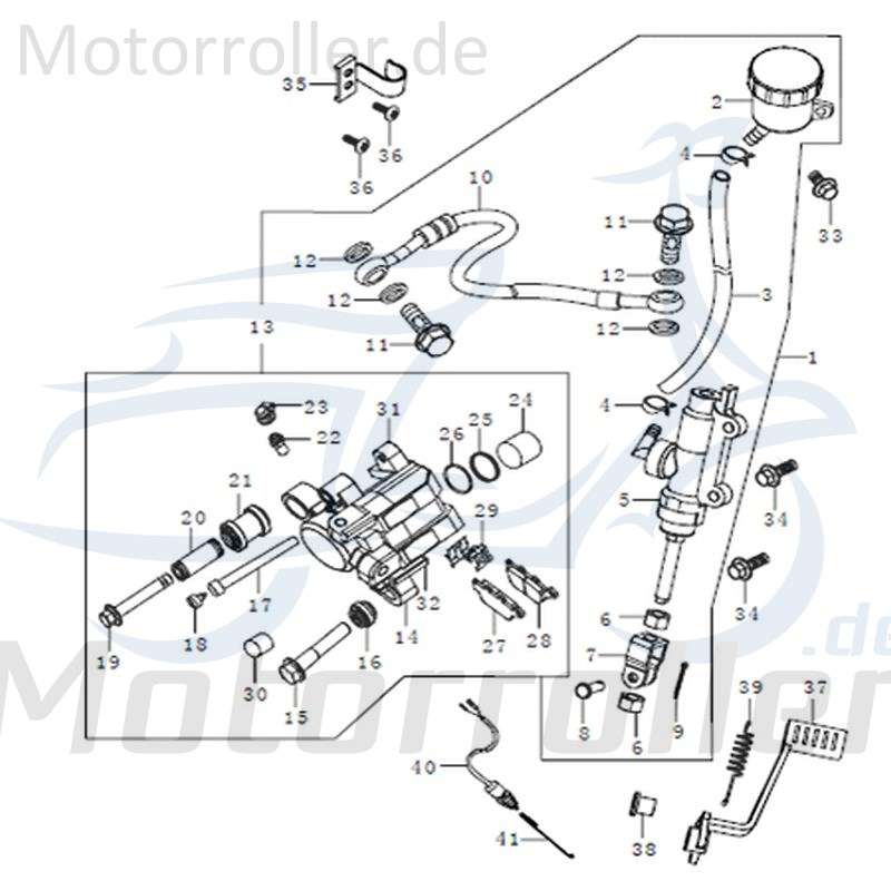 Kreidler STREET 125 DD Bremspedal 125ccm 4Takt FIG.C13-37 Motorroller.de Fußbremshebel Fußbremspedal 125ccm-4Takt Scooter Ersatzteil Service Inpektion