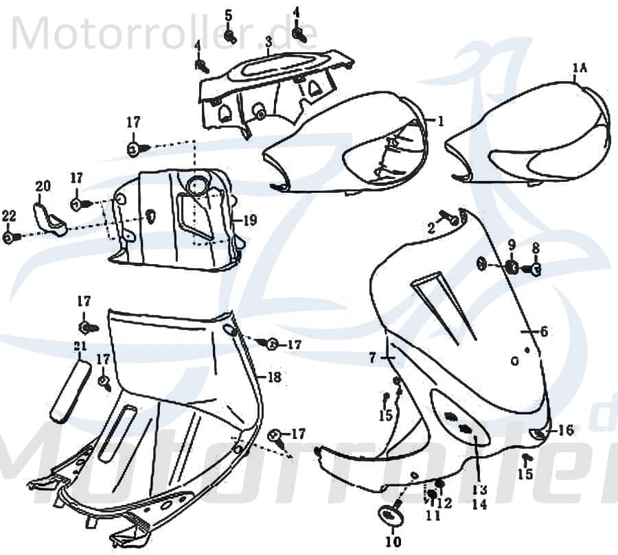 Rex RS450 Scheinwerferverkleidung 50ccm 4Takt FIG20A-1-1 Motorroller.de Scheinwerfer-Verkleidung Lenker-Verkleidung Scheinwerferabdeckung 50ccm-4Takt