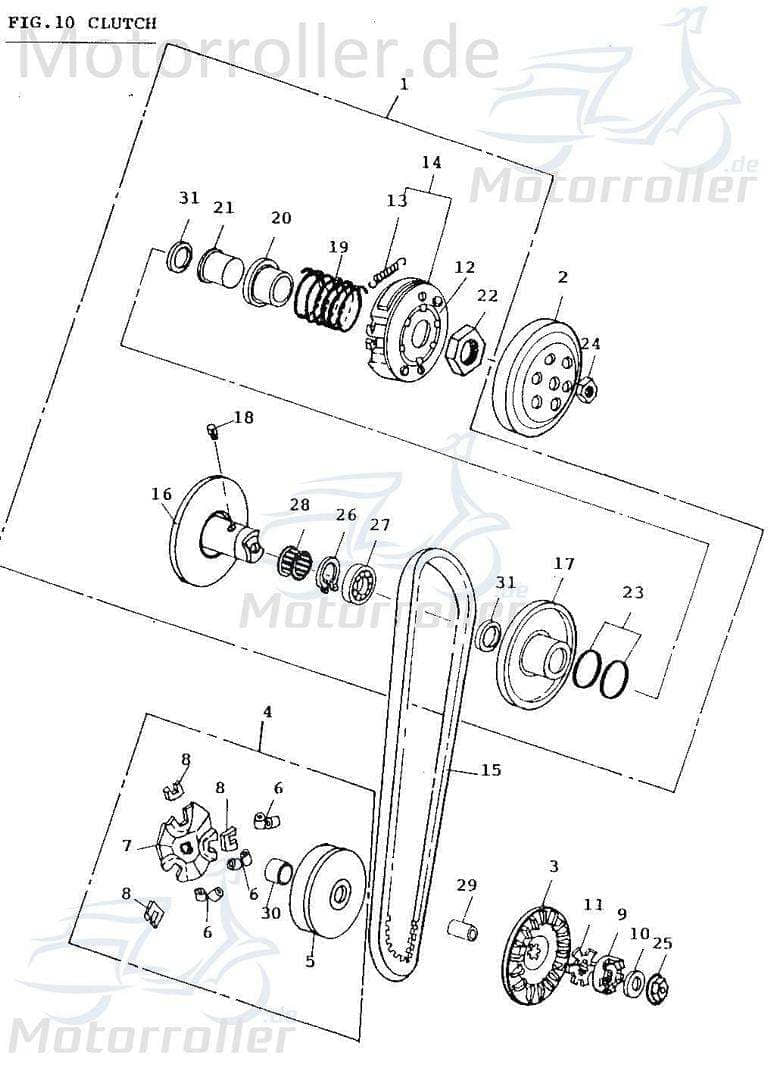 Adly Fliehkraftkupplung hinten Fox Plus 50 FP-50 50ccm 2Takt Motorroller.de Nockenscheibe Reglerplatte Wandlereinheit Minarelli stehend Scooter