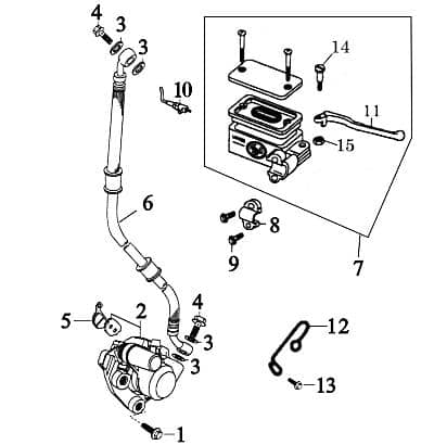 Rex RS450 Brems-Block Scooter Mofa Bremssattel silber Motorroller.de Bremszange 50ccm 4Takt 139QMB JSD50QT-13 50cc 4T 139QMA vorne links