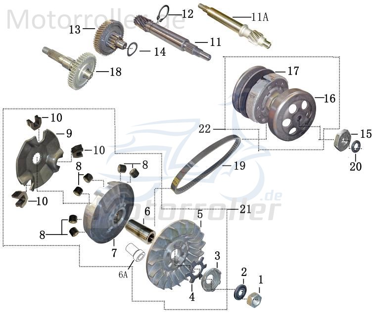 Getriebeingangswelle 13 Zähne 50ccm 2Takt 1PE40QMB-107 Motorroller.de Länge=152mm Antriebswelle Welle-Getriebe Getriebewelle Antriebs-Achse 1E40QMB
