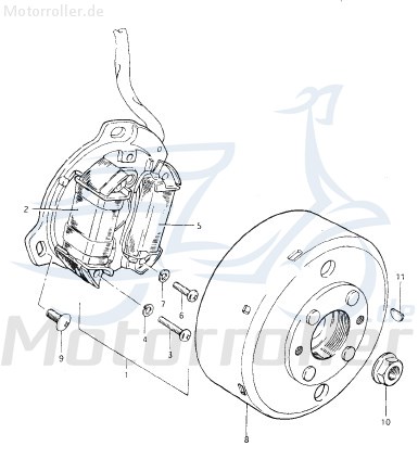 Eppella Eppelino 50 Lichtmaschinenkeil 50ccm 2Takt FIG.-13-NO.-11 Motorroller.de 1E40QMB Scooter Ersatzteil Service Inpektion Direktimport