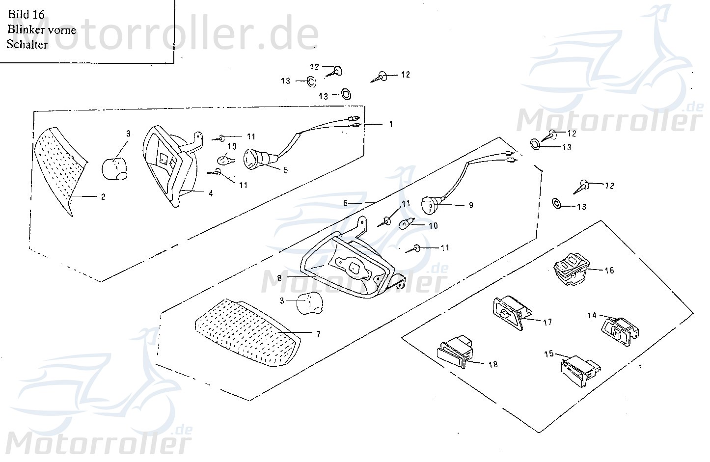 Aprilia Amico Lichtschalter Hupe Knopf 50ccm 4Takt 78039021 Motorroller.de Ausschalter Einschalter Scheinwerferschalter Licht-Schalter 139QMB Scooter