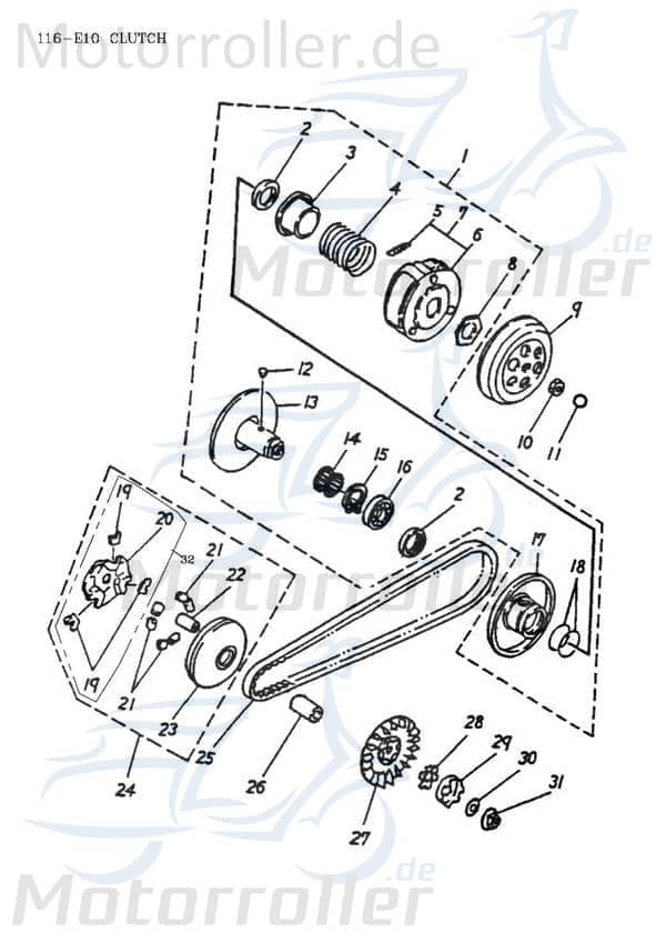Adly Fliehkraftkupplung ATV 50 II Utility XXL AC 50ccm 2Takt 22000-116-00A Motorroller.de Nockenscheibe Reglerplatte Wandlereinheit Minarelli Quad