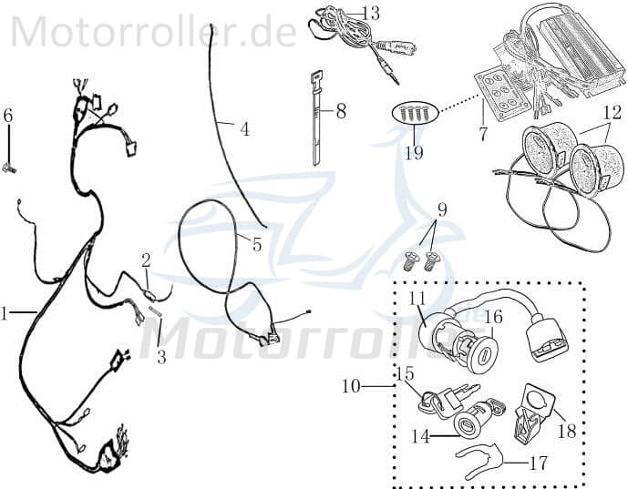 Jonway Galactica Schlosssatz Riegel 50ccm 4Takt 1140801-1 Motorroller.de Verriegelung Schloss-Set Sicherungsschloss Schlossatz Schlossplatte Scooter