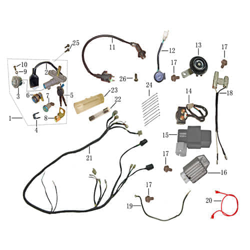 Schlosssatz Monaco Jonway Monza 50 Race Urban 50ccm 1140901-1 Motorroller.de Tankverschluss Tank-Verschluss Tank-Deckel Schloss-Set Zünd-Schloss Moped