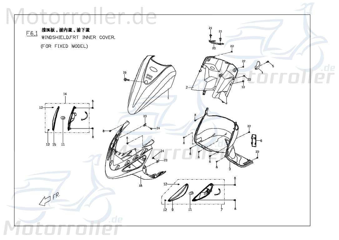 PGO Innenverkleidung vorn oben schwarz Ligero RS 125 Roller P66230306501 Motorroller.de Innen-Verkleidung Innenabdeckung Innen-Auskleidung Mokick