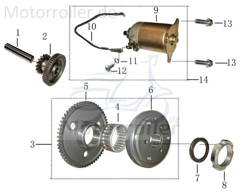 Anlasserritzel Anlasserfreilauf 60 Zähne Rex 125ccm 4Takt Motorroller.de Antriebsritzel Starterritzel Starter-Ritzel Anlasserrad Zwischenrad Zahnrad
