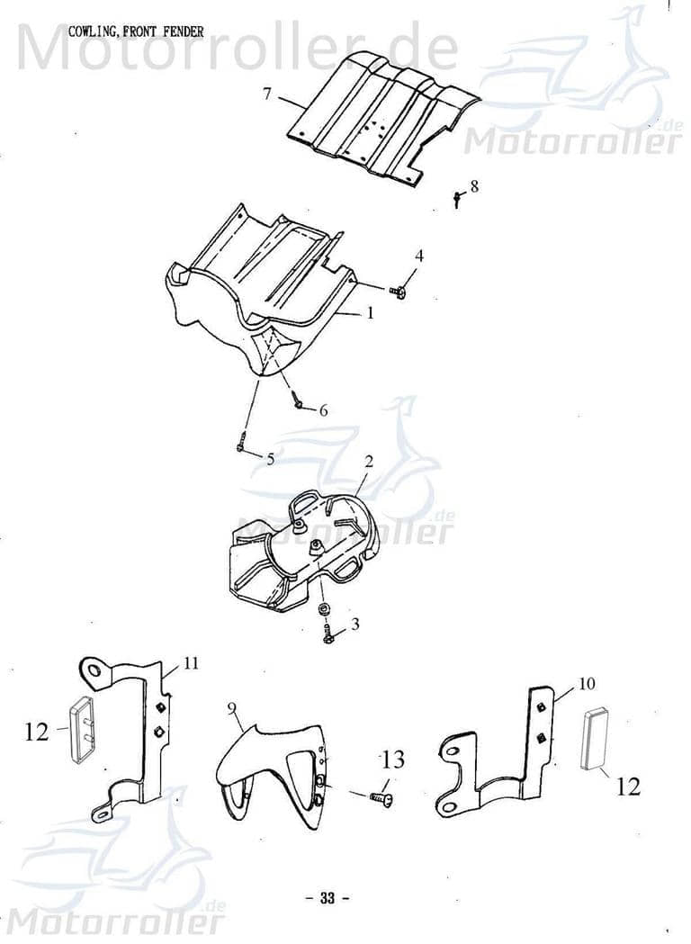 Adly Fox Plus 50 FP-50 Unterbodenverkleidung 50ccm 2Takt 50150-116-000-S Motorroller.de Unterbodenschutz Unterboden-Schutz unten Minarelli liegend