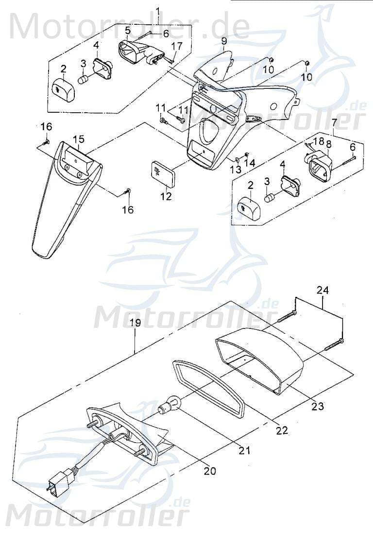 PGO Blinker hinten links E1 orange, Gehäuse grau 50ccm 2Takt Motorroller.de Signalleuchte Blinklicht Blinkleuchte Fahrtrichtungsanzeiger Blinkleuchten