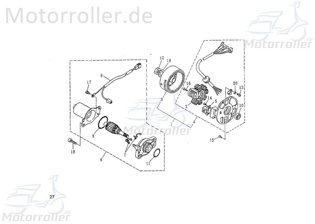 SMC Lichtmaschine Stator 2Takt 50ccm Rex Roller 50ccm 2Takt Motorroller.de Ankerplatte Zündplatte Zündgrundplatte Lichtmaschinenspulen Generatorplatte
