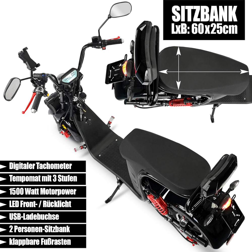 Elektroroller Scoody 45 E-Cruiser 45 km/h E-Roller E-Scooter 1500 Watt 60V-20Ah mit Straßenzulassung