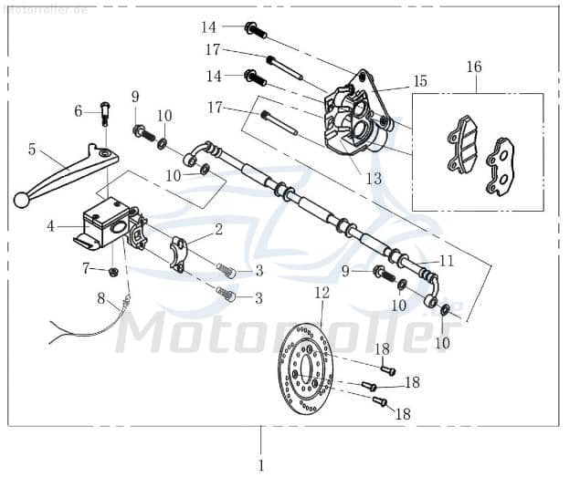 Rex Imola 50 Bremsarmatur rechts Bremshebel Motorroller.de Bremsgriff 50ccm 4Takt 139QMB JSD50QT-13 50cc 4T 139QMA Bremsanlage