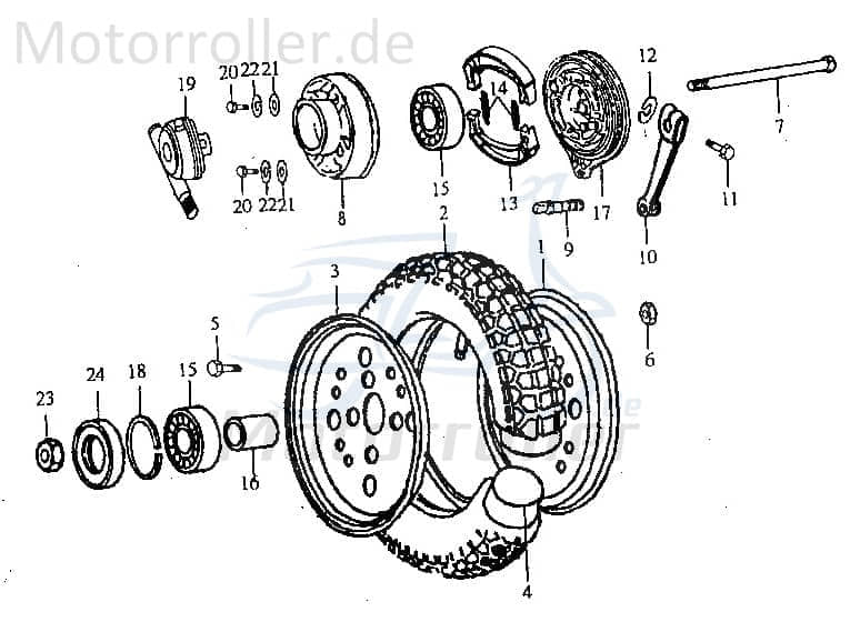 Jincheng JC 50 Monkey Repl. Abdeckung Bremse 50ccm 4Takt 54210-A0300 Motorroller.de Kappe Deckel Schutz Verkleidung Platte Cover Blende Schutzhaube