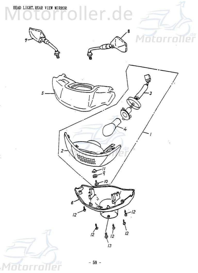 Adly Rückspiegel links JET 50 Seitenspiegel 50ccm 2Takt Motorroller.de Rück-Spiegel 50ccm-2Takt Scooter Cat 50 Ersatzteil Service Inpektion