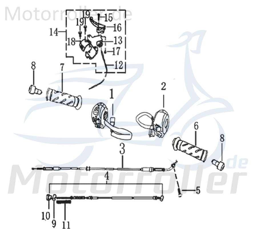 Bremshebel links Jonway RMC-E Hiker 50 DD SPORT Roller 701253 Motorroller.de Handbremshebel Handbremsgriff Brems-Hebel Bremsarm Brems-Arm Brems-griff