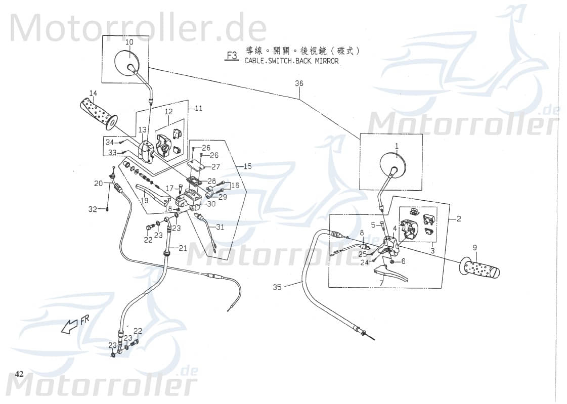 PGO Rodoshow 50 Rückspiegel Seitenspiegel Roller Scooter 50ccm 2Takt P56160100001 Motorroller.de PGO P5 50ccm-2Takt Ersatzteil Service Inpektion