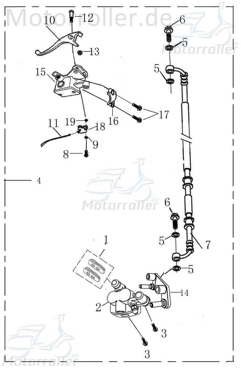 Rex RS125 Kunststoffleitung Bremsleitung Roller Motorroller.de Hydraulikschlauch 125ccm 4Takt 152QMI YY125QT-28 125cc 4T GY6 Bremsschlauch