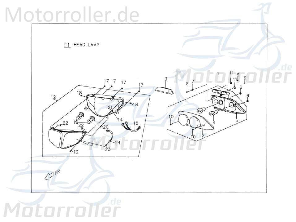 PGO Scheinwerfer vorn 12V 35/35W T-Rex 50 Roller 50ccm 2Takt Motorroller.de Frontscheinwerfer Hauptscheinwerfer Front-Scheinwerfer Vorderlicht Scooter