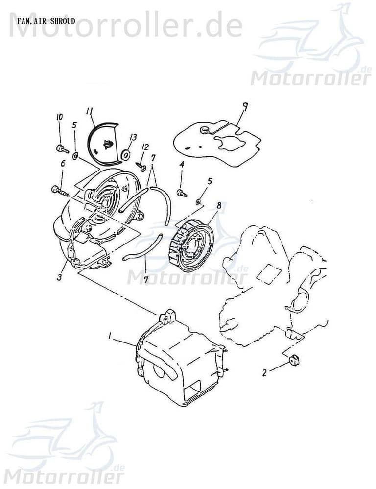 Adly Gebläseabdeckung rechts Deckel Lüfterhaube 50ccm 2Takt Motorroller.de Kühlerhaube Zylinderabdeckung Lüfterdeckel Gebläsehaube Zylinderkühlhaube