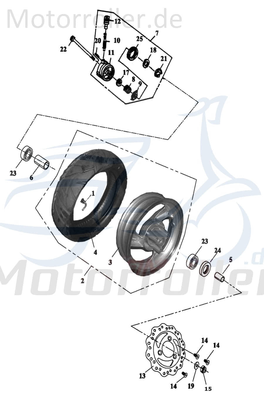 Adly Komplettrad Quad vorn Thunder Bike TB 50 + 50ccm 2Takt Motorroller.de Felge Reifen Radreifen Motorrollerfelge 50ccm-2Takt Scooter Ersatzteil