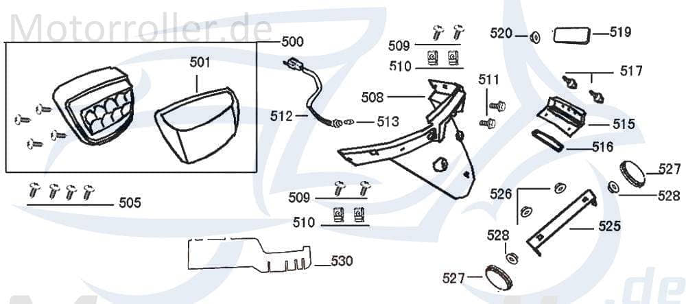 Abdeckung Kennzeichenleuchte Jonway Flory Classic 50 740035 Motorroller.de Kappe Deckel Schutz Verkleidung Platte Cover Blende Schutzhaube 50ccm-4Takt
