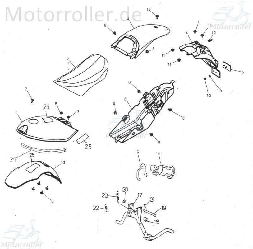 Adly RT 50 Road Trace Kotflügel hinten 50ccm 2Takt 83400-154-000 Motorroller.de Kappe Abdeckung Deckel Schutz Verkleidung Platte Cover Blende Motorrad