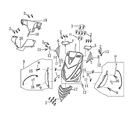 Rex Drive 50 Scheinwerferverkleidung 50ccm 2Takt 711136 Motorroller.de Scheinwerfer-Verkleidung Lenker-Verkleidung Scheinwerferabdeckung Scooter