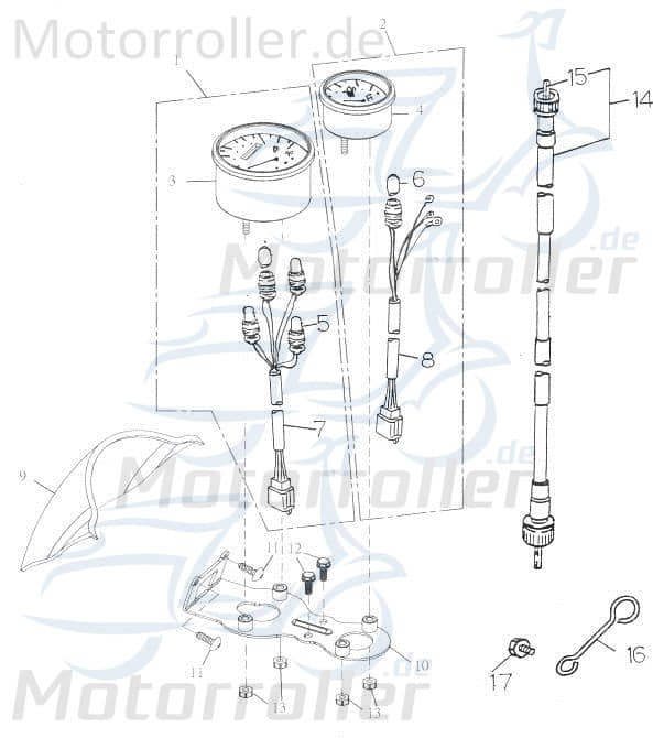Adly Panther 50 Tachometer Roller 50ccm 2Takt 37200-159-000 Motorroller.de Geschwindigkeitsmesser Geschwindigkeitsanzeige Speedometer kmh-Anzeige