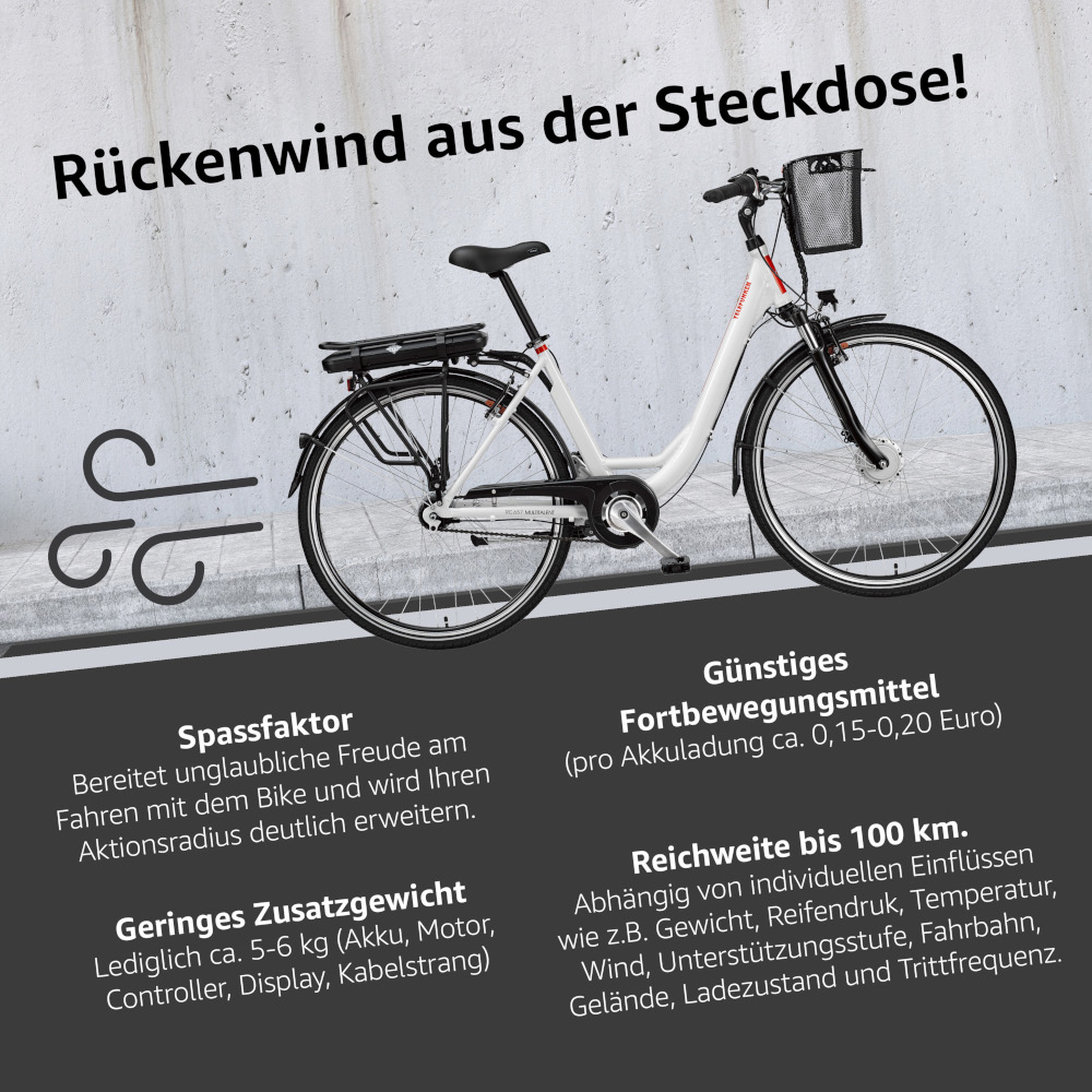 E-Bike Telefunken RC657 Multitalent Elektrofahrrad City-Pedelec weiß 28" RH 49cm E-Fahrrad Citybike