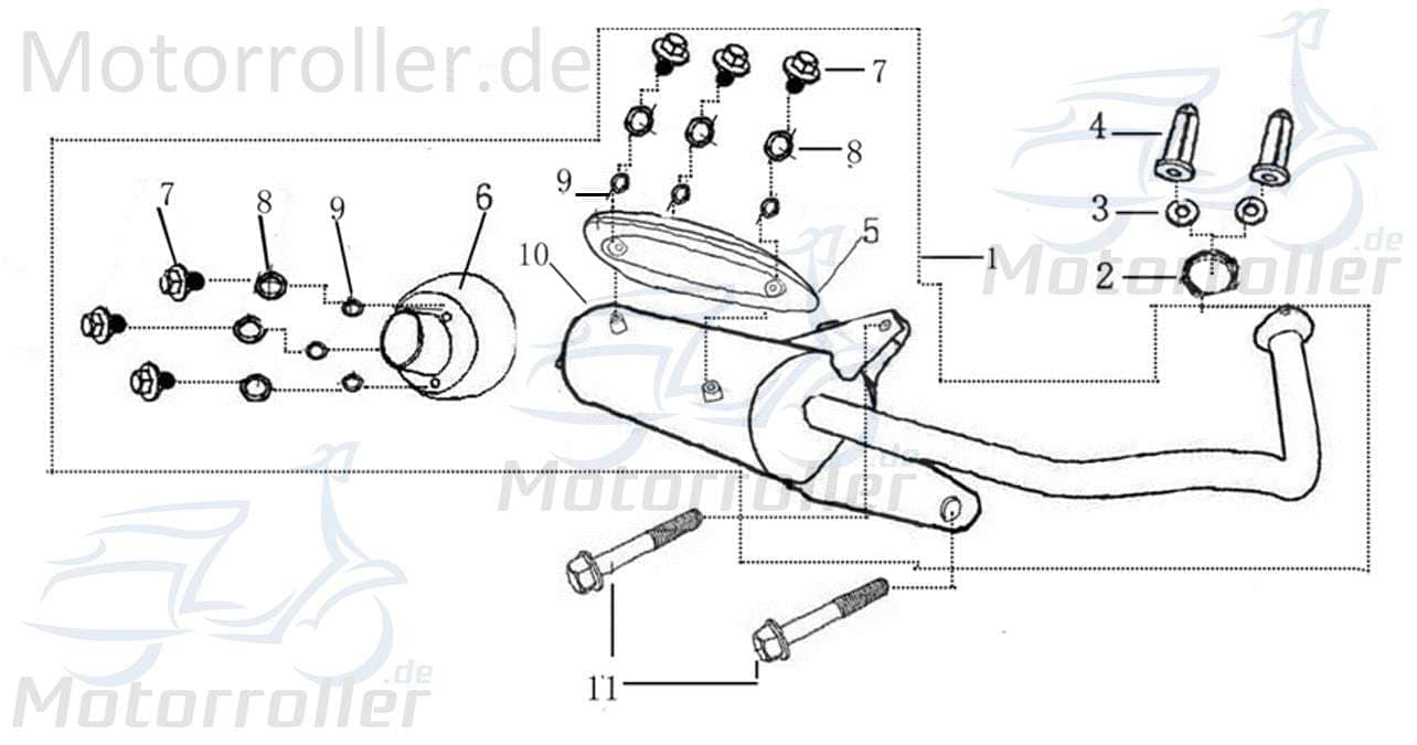Auspuff komplett ohne SLS 139QMA 139QMB 4T 1100401-1