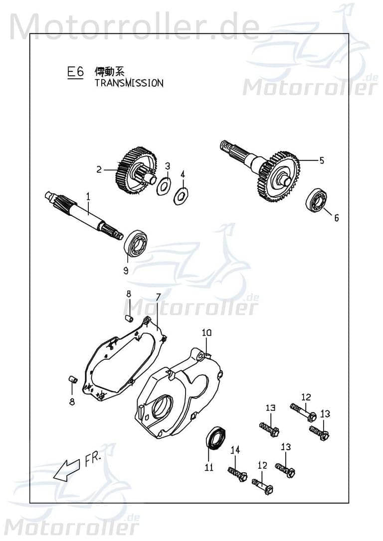 PGO Getriebeausgangswelle Getriebewelle 14 Zähne 50ccm 2Takt Motorroller.de P5141100000 Endantrieb Zwischenwelle Antriebs-Welle Antriebs-Achse